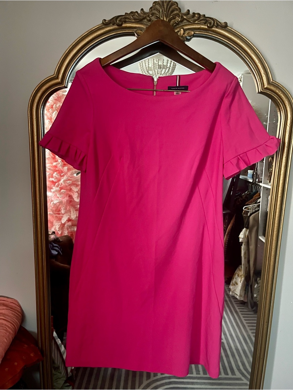 Tommy Hilfiger Hot Pink Ruffle Sleeve Shift Dress
